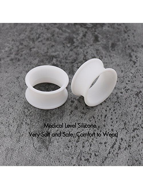 OUFER 4 PCS Matt Black White Soft Silicone Ear Gauges Double Flared Silicone Ear Tunnels Ear Stretcher Expander Body Piercing Jewelry