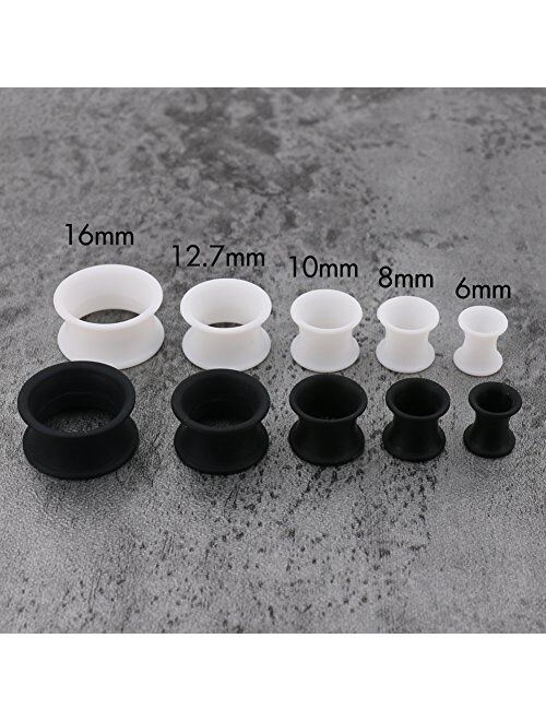 OUFER 4 PCS Matt Black White Soft Silicone Ear Gauges Double Flared Silicone Ear Tunnels Ear Stretcher Expander Body Piercing Jewelry