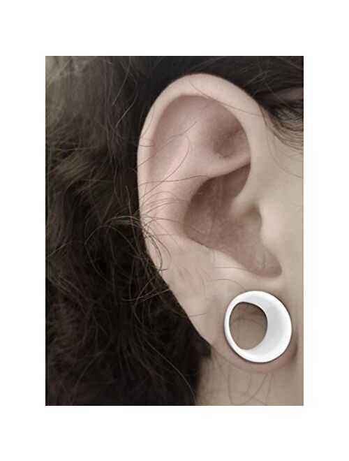 OUFER 4 PCS Matt Black White Soft Silicone Ear Gauges Double Flared Silicone Ear Tunnels Ear Stretcher Expander Body Piercing Jewelry