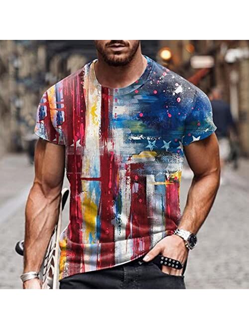 GUINE Shirts for Men Distressed American Flag 4th of July Shirt Short Sleeve USA Stars Stripes Flag Print Patriotic Shirt P3