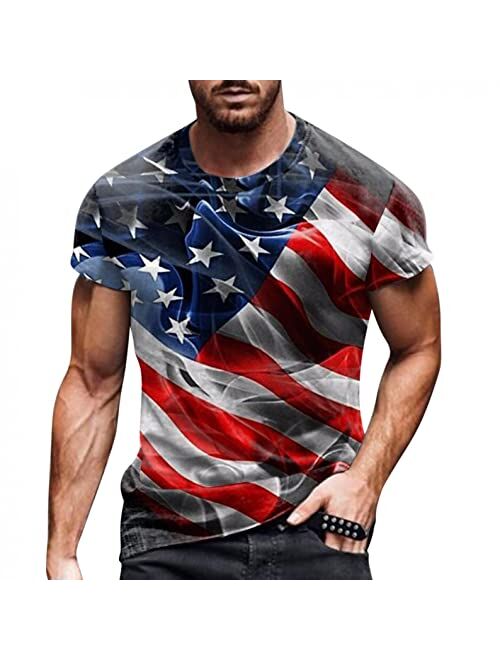 GUINE Shirts for Men Distressed American Flag 4th of July Shirt Short Sleeve USA Stars Stripes Flag Print Patriotic Shirt P3