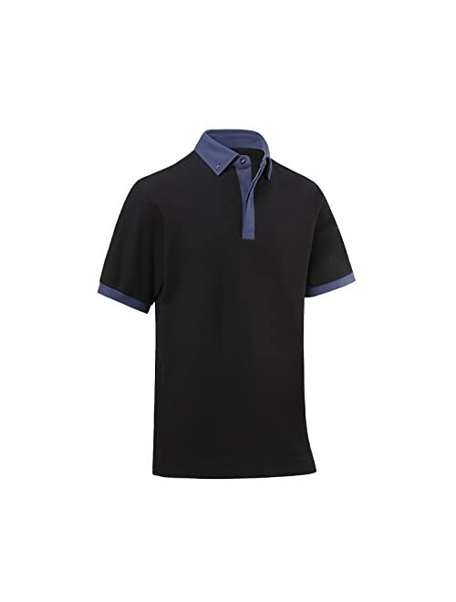 DEOLAX Mens Polo Shirts Fashion Colorblock Golf Polo Shirts Casual Classic Fit Soft Breathable Short Sleeve Polo Shirt