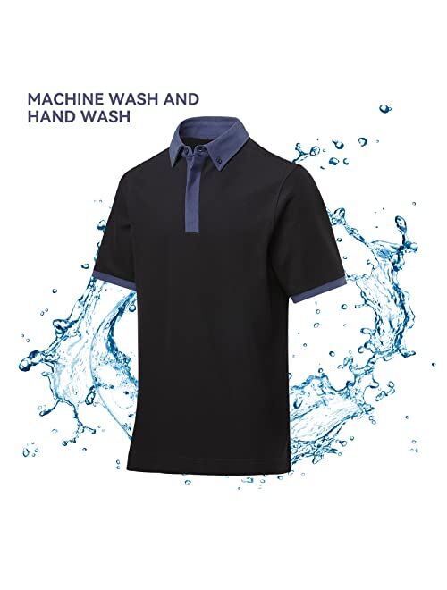 DEOLAX Mens Polo Shirts Fashion Colorblock Golf Polo Shirts Casual Classic Fit Soft Breathable Short Sleeve Polo Shirt