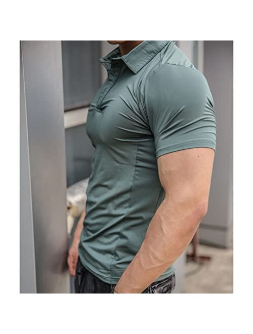 Beotyshow Men's Stretch Athletic Polo Shirt Slim Fitted Short Sleeve Muscle T-Shirts