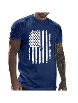 DSFVF American Flag Blue Tshirt Men Grey Tee Tops Mens USA Independence Day Patriot 4th of July White Gray Clothes Summer