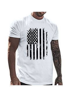 DSFVF American Flag Blue Tshirt Men Grey Tee Tops Mens USA Independence Day Patriot 4th of July White Gray Clothes Summer