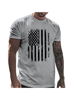 DSFVF American Flag Blue Tshirt Men Grey Tee Tops Mens USA Independence Day Patriot 4th of July White Gray Clothes Summer