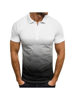 NaRHbrg Men Top, Men's Classic Short Sleeve Polo Shirt Button Casual Summer Slim Fit T-Shirts Gradient Printed Tops Beach Tees