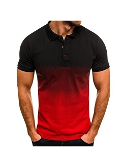 NaRHbrg Men Top, Men's Classic Short Sleeve Polo Shirt Button Casual Summer Slim Fit T-Shirts Gradient Printed Tops Beach Tees