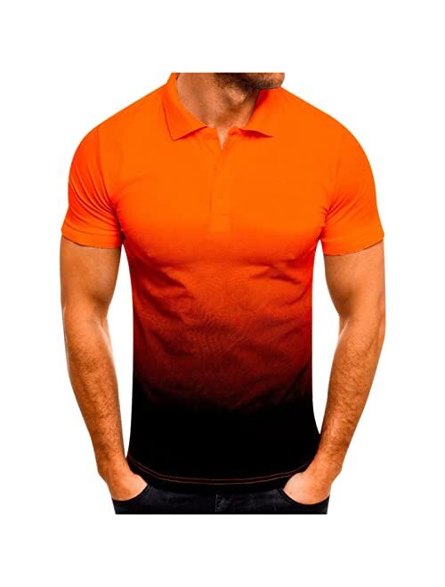 NaRHbrg Men Top, Men's Classic Short Sleeve Polo Shirt Button Casual Summer Slim Fit T-Shirts Gradient Printed Tops Beach Tees