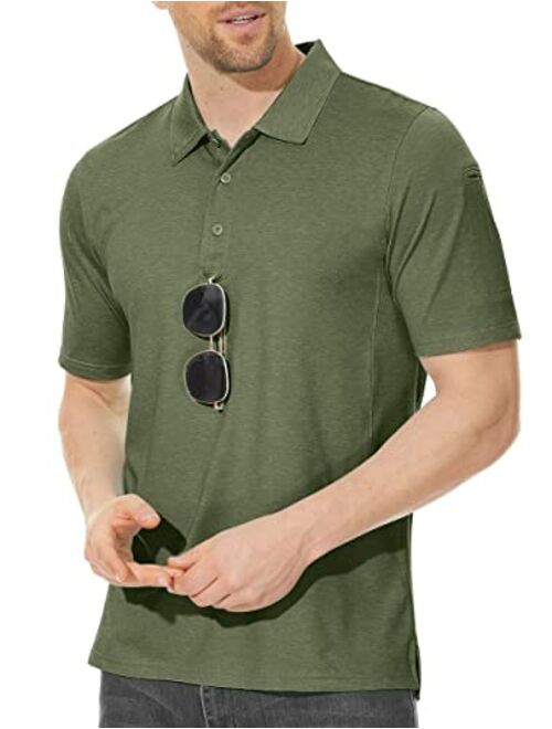 TACVASEN Men's Golf Shirts Polo Casual Short Sleeve Summer 3 Buttons Spread Collar Solid Classic T-Shirt with Pocket