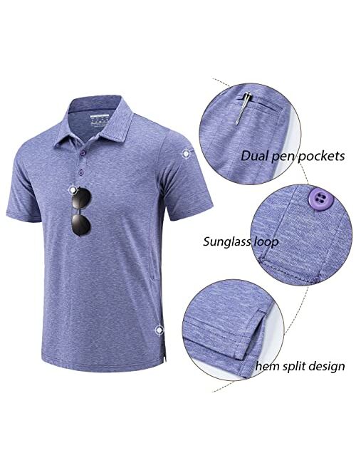 TACVASEN Men's Golf Shirts Polo Casual Short Sleeve Summer 3 Buttons Spread Collar Solid Classic T-Shirt with Pocket