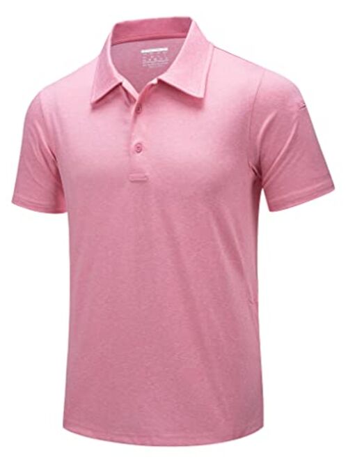 TACVASEN Men's Golf Shirts Polo Casual Short Sleeve Summer 3 Buttons Spread Collar Solid Classic T-Shirt with Pocket