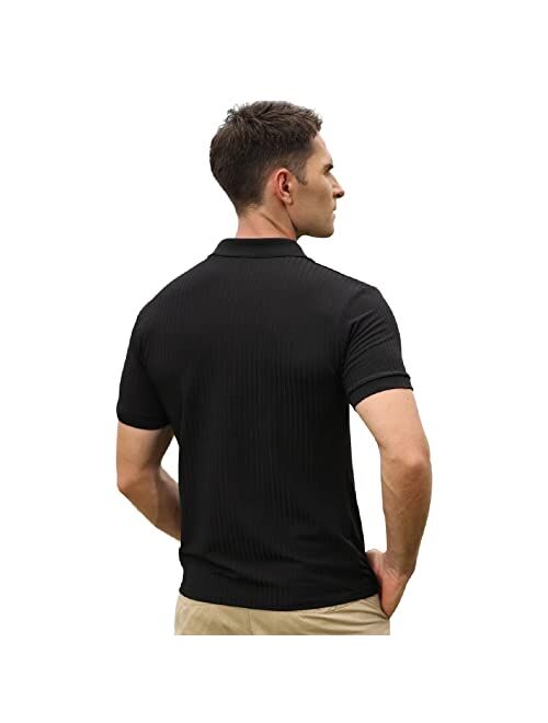 Angbater Mens Fashion Muscle T Shirt Athletic Workout Short Sleeve Zipper Polo Shirt Slim Fit Tee Shirt Top