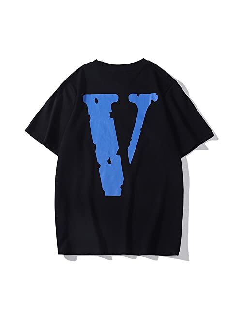 VLONE Tshirts Hip Hop Big V Letter Shirts Men, Graphics T Shirt Cotton Casual Crew Neck Tops for Men Women