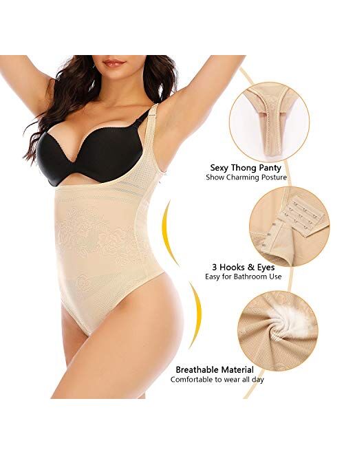 Werena Thong Shapewear Bodysuit for Women Tummy Control Body Shaper Slimmer Seamless Slimming Thong Girdle