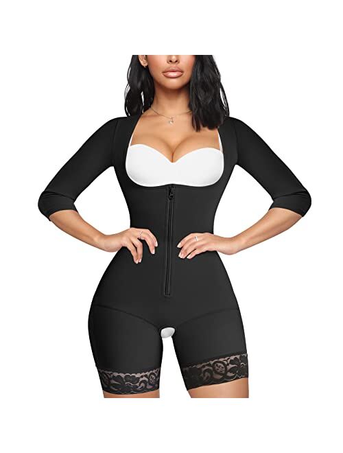 MERYOSZ Full Body Waist Trainer for Women Zipper Tummy Control Bodysuit Upper Arm Shaper Open Bust Slimmer Corset Shapewear