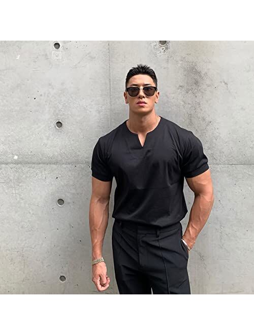 Generic Gentlemans Business Short Sleeve Fitness T Shirt, Mens Business Shirts Short Sleeve Cotton Casual Shirts