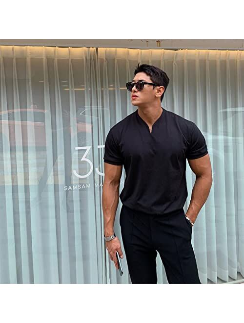 Generic Gentlemans Business Short Sleeve Fitness T Shirt, Mens Business Shirts Short Sleeve Cotton Casual Shirts