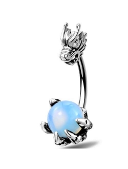 Belly Button Rings Dragon Head and Claw Catch Natural Gem 316L Stainless Steel Belly Rings Navel Jewelry Rings