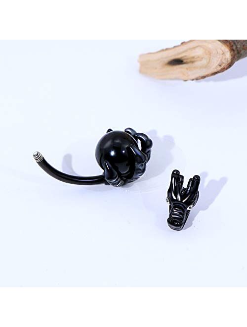 OUFER Belly Button Rings Dragon Head and Claw Catch Natural Gem 316L Stainless Steel Belly Rings Navel Jewelry Rings