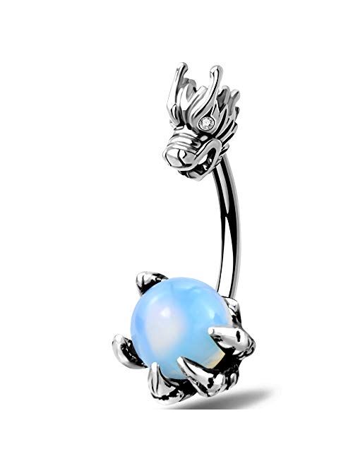 OUFER Belly Button Rings Dragon Head and Claw Catch Natural Gem 316L Stainless Steel Belly Rings Navel Jewelry Rings