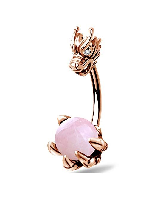 OUFER Belly Button Rings Dragon Head and Claw Catch Natural Gem 316L Stainless Steel Belly Rings Navel Jewelry Rings