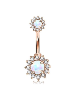 14G Double Round Cubic Zircon Filigree Opal Center 316L Surgical Steel Belly Button Rings Navel Rings Belly Piercing