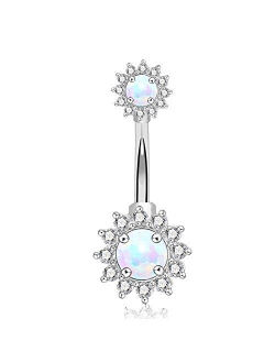 14G Double Round Cubic Zircon Filigree Opal Center 316L Surgical Steel Belly Button Rings Navel Rings Belly Piercing