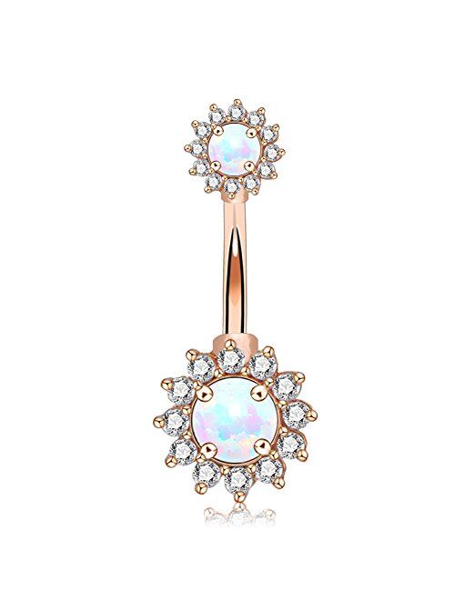 OUFER 14G Double Round Cubic Zircon Filigree Opal Center 316L Surgical Steel Belly Button Rings Navel Rings Belly Piercing