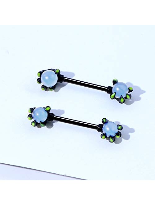 OUFER 14G Nipplerings 316L Surgical Steel 2PCS White Opals Surrounded by Dragon Claws Nipple Barbell Piercing Jewelry