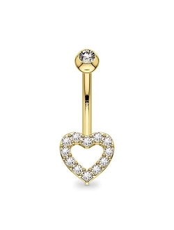 Gold Navel Rings 14K Solid Gold Belly Button Rings Heart Shiny Clear CZ Belly Piercing Jewelry Belly Rings