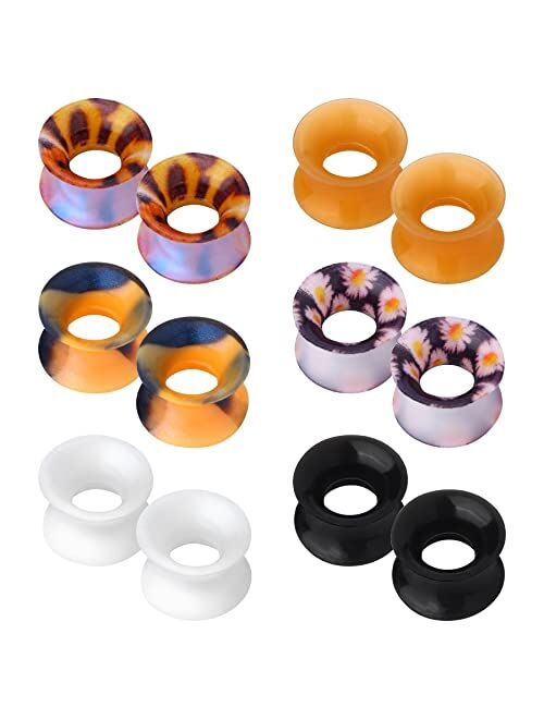 OUFER 12PCS Soft Silicone Tunnels Ear Gauges Flesh Tunnels Plugs Double Flared Ear Piercing Jewelry Stretchers Expander Mix Color Set for Women Men