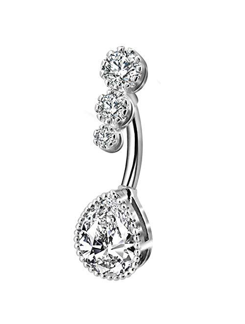 OUFER Belly Rings 316L Stainless Steel Belly Button Rings Clear Teardrop CZ Navel Belly Piercing