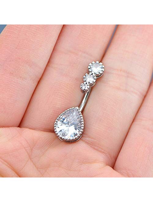 OUFER Belly Rings 316L Stainless Steel Belly Button Rings Clear Teardrop CZ Navel Belly Piercing