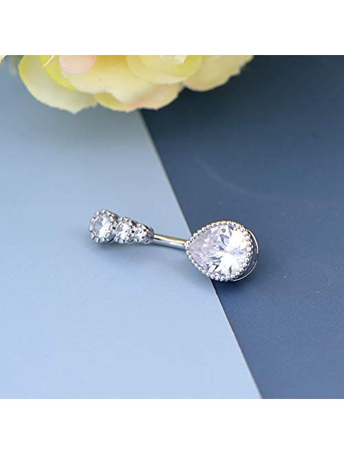 OUFER Belly Rings 316L Stainless Steel Belly Button Rings Clear Teardrop CZ Navel Belly Piercing