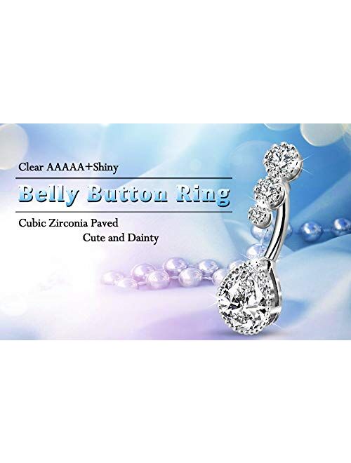 OUFER Belly Rings 316L Stainless Steel Belly Button Rings Clear Teardrop CZ Navel Belly Piercing