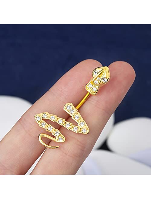 OUFER Snake Belly Button Rings Clear CZ Navel Rings Stainless Steel Belly Piercing Jewelry for Women Girls Belly Rings