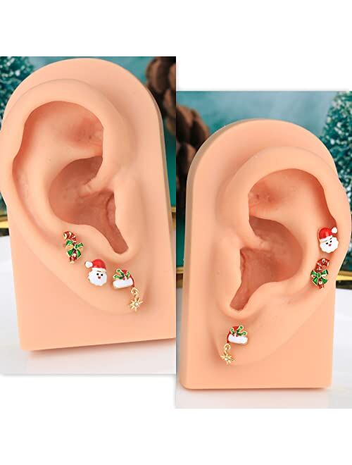 OUFER 16G 3pcs Christmas Helix Studs Pack Tragus Piercing Jewelry Cartilage Ear Piercing Conch Ring Earring for Top of Ear Forward Helix Cartlidge Earrings Women Gifts