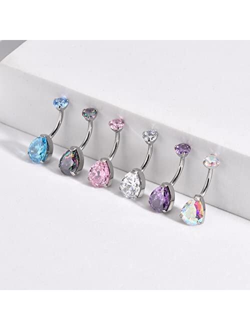 Generic 14G G23 Solid Titanium Belly Button Rings with 10mm Internally Threaded Belly Bars Naval Rings Piercing Jewelry Cubic Zirconia Ball Top Tri-Prong Set Pear | Round