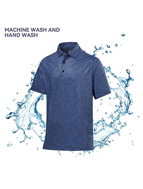 DEOLAX Mens Polo Shirts Fashion Print Golf Polo Shirts Casual Classic Fit Soft Breathable Short Sleeve Polo Shirt