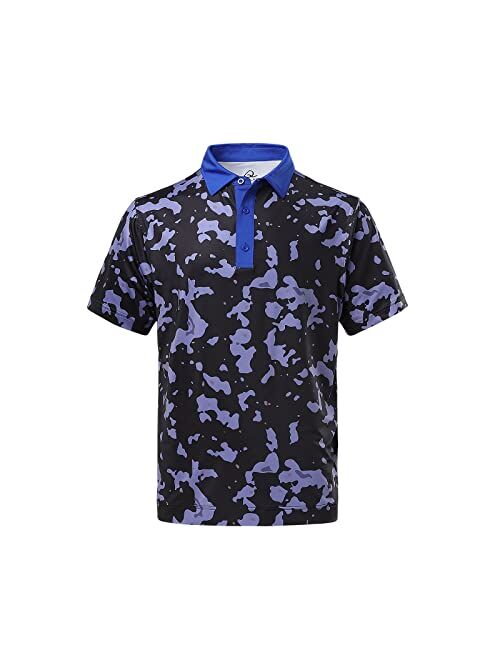 DEOLAX Mens Polo Shirts Fashion Print Golf Polo Shirts Casual Classic Fit Soft Breathable Short Sleeve Polo Shirt