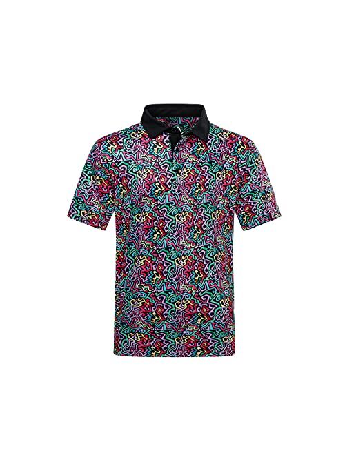 DEOLAX Mens Polo Shirts Fashion Print Golf Polo Shirts Casual Classic Fit Soft Breathable Short Sleeve Polo Shirt