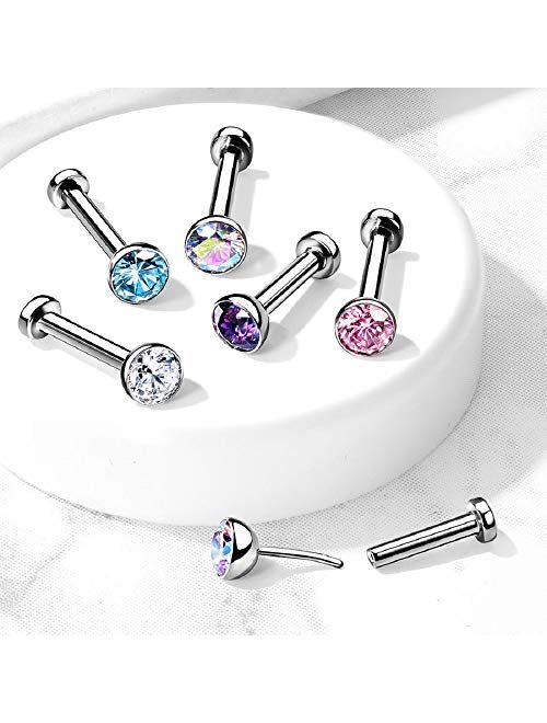 Pierced Owl 20G Extra Petite 6mm Barbell Implant Grade Titanium Threadless Push-in 2mm Crystal Flat Back Stud