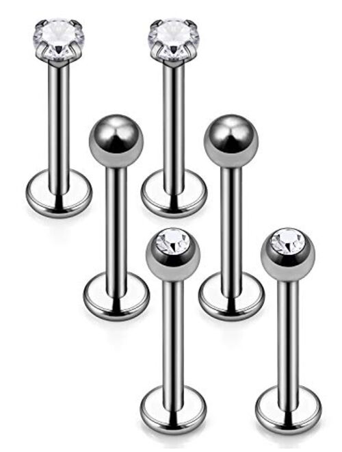 Hoeudjo 16G Solid Grade 23 (G23) Titanium Labret Monroe Lip Ring Tragus/Helix/Cartilage Earring Stud Barbell Body Piercing Jewelry for Women Men CZ Inlaid