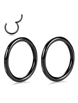 GAGABODY Grade 23 Titanium 6mm to 14mm Body Piercing Rings for Nose Ear Lip Septum Conch Daith Lobe Helix Tragus Cartilage 20G 18G 16G 14G Hinged Clicker