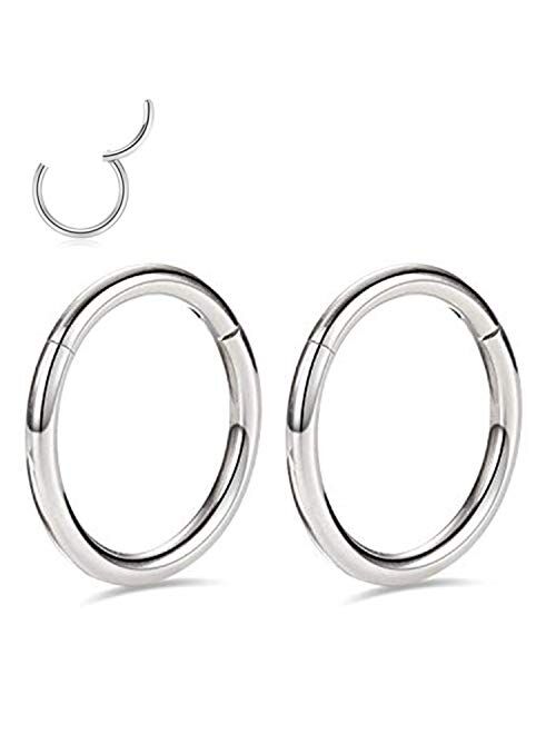 GAGABODY Grade 23 Titanium 6mm to 14mm Body Piercing Rings for Nose Ear Lip Septum Conch Daith Lobe Helix Tragus Cartilage 20G 18G 16G 14G Hinged Clicker