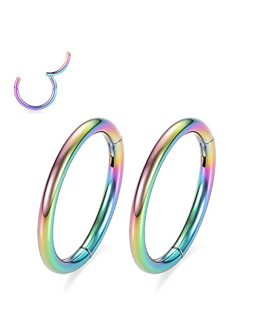 GAGABODY Grade 23 Titanium 6mm to 14mm Body Piercing Rings for Nose Ear Lip Septum Conch Daith Lobe Helix Tragus Cartilage 20G 18G 16G 14G Hinged Clicker