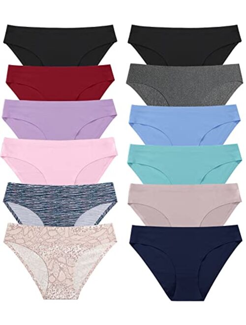 FINETOO 12 Pack Women’s Seamless Hipster Underwear No Show Panties Invisibles Briefs Soft Stretch Bikini Underwears XS-XL