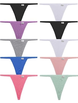 FINETOO 10 Pack G-String Thongs for Women Cotton Panties Stretch T-back Tangas Low Rise Hipster Underwear Sexy S-XL